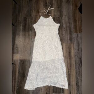White Crochet Halter Dress